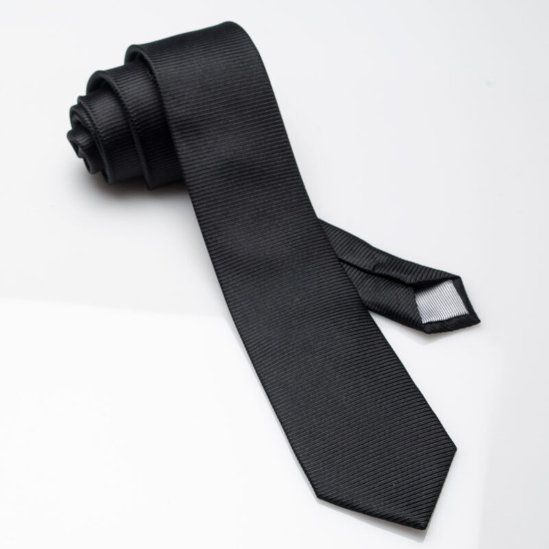 Silk Tie-Black-Ottoman Weave-Slim-0