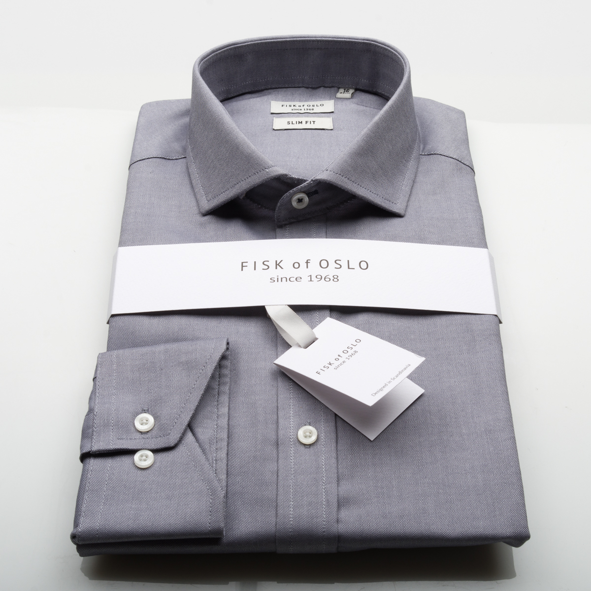 Fisk of Oslo Grey Cotton Oxford Slim Fit Shirt-0 Fisk of Oslo Grey Cotton Oxford Slim Fit Shirt-0