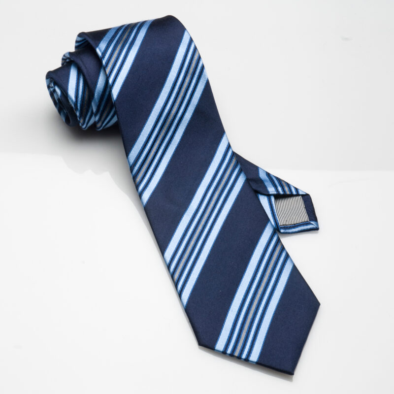 Silk Tie -Navy Blue & White Stripe