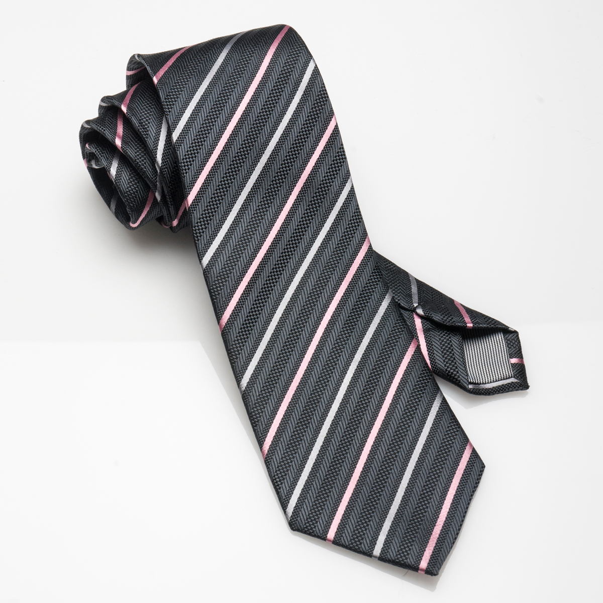 Silver Regular Stripe-Silk Tie