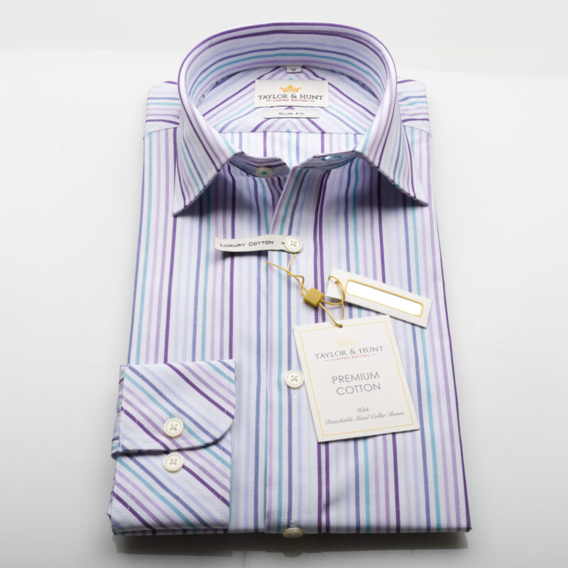 Taylor & Hunt Limited Edition Lilac Green Stripe Slim Fit Shirt-631