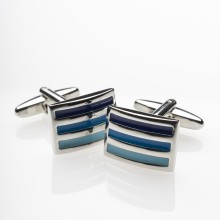 Plated Square with Blue Stripe Effect Cufflink-0