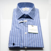 Taylor & Hunt Easy Iron Blue Check Tailored Fit Shirt-0