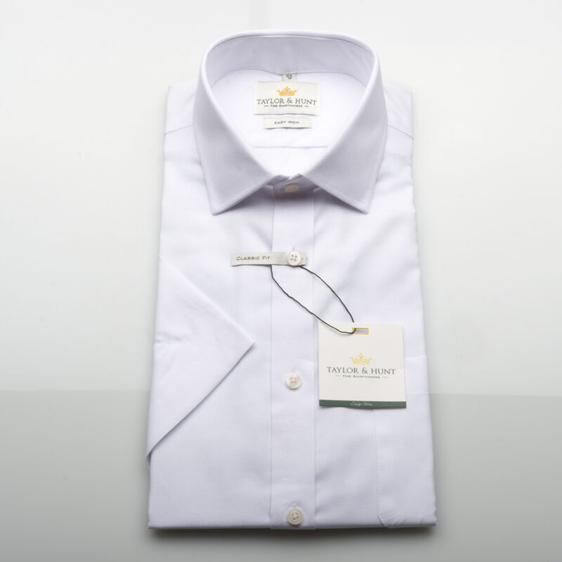 Taylor & Hunt Easy Iron White Oxford Short Sleeve Classic Fit Shirt-0