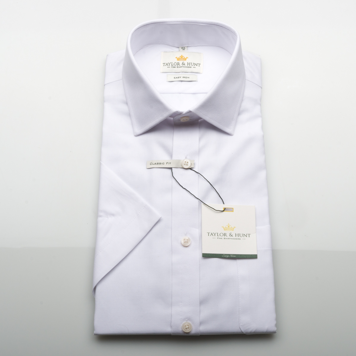 Taylor & Hunt Easy Iron White Oxford Short Sleeve Classic Fit Shirt-0