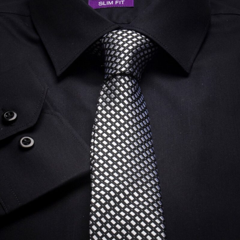 Taylor Hunt Easy Iron Black Twill Slim Fit Shirt-0