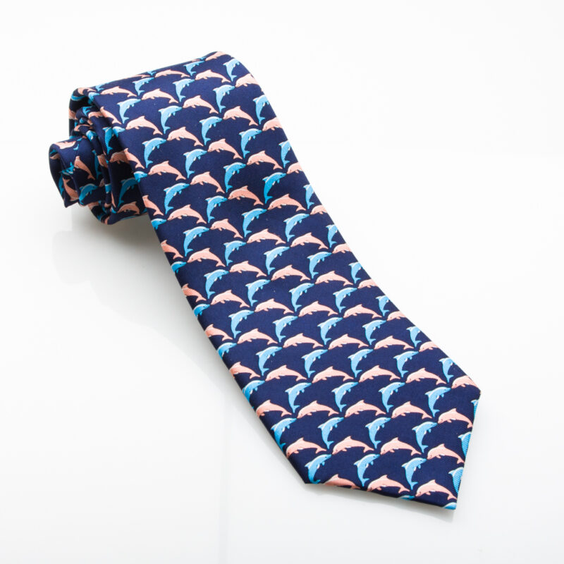 Taylor & Hunt Pink & Blue Dolphin Silk Tie-0