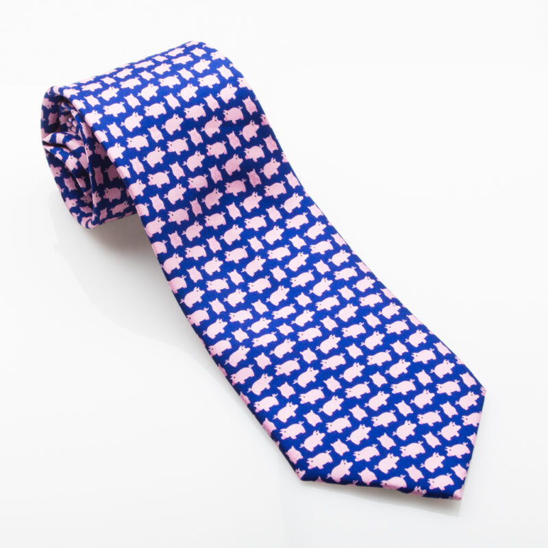 Taylor & Hunt Navy & Pink Piggy Silk Tie