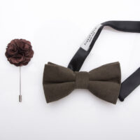 Fisk of Oslo Brown Velvet Bow Tie & Lapel Pin Set-0