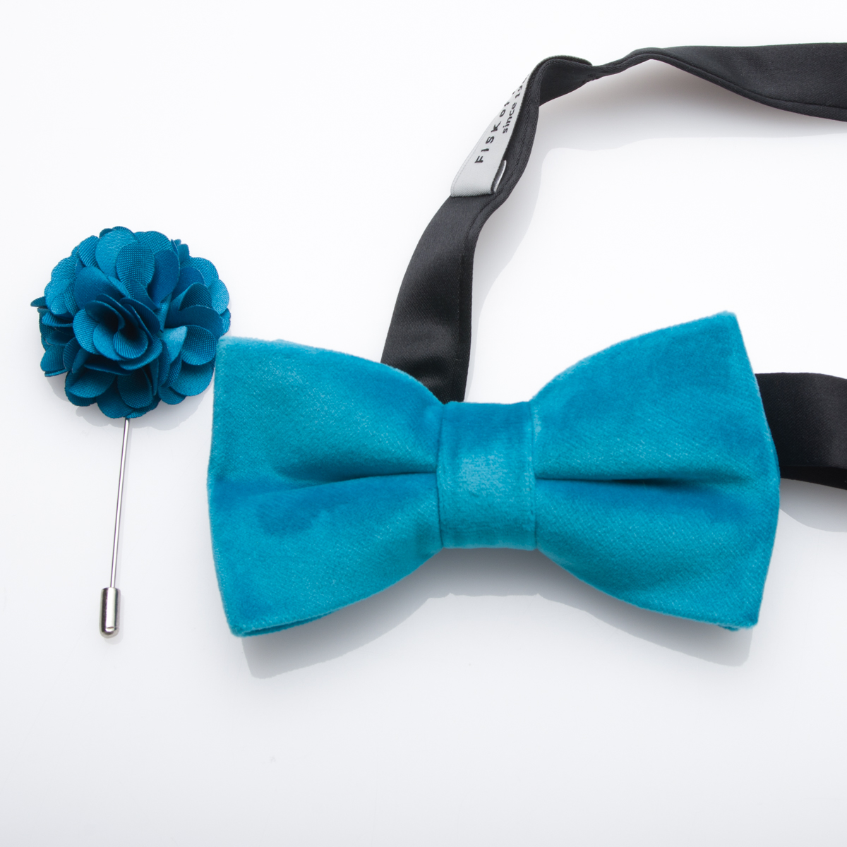 Fisk of Oslo Turquoise Velvet Bow Tie & Lapel Pin Set-0 Fisk of Oslo Turquoise Velvet Bow Tie & Lapel Pin Set-0