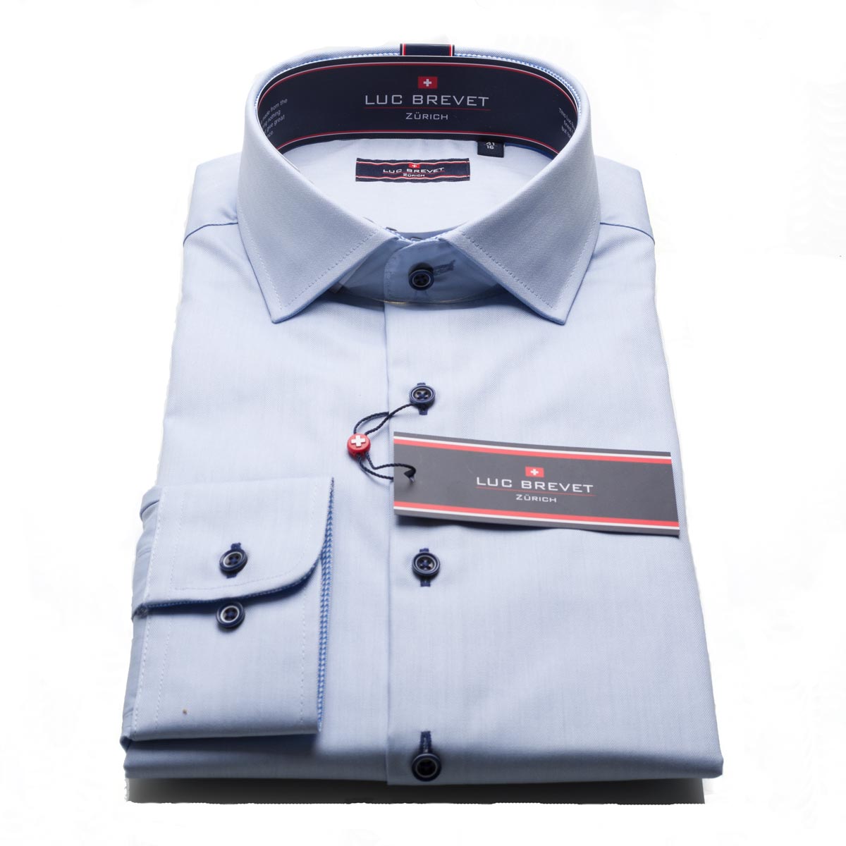 Luc Brevet Slim Fit Mini Blue Herringbone Shirt Luc Brevet Slim Fit Mini Blue Herringbone Shirt