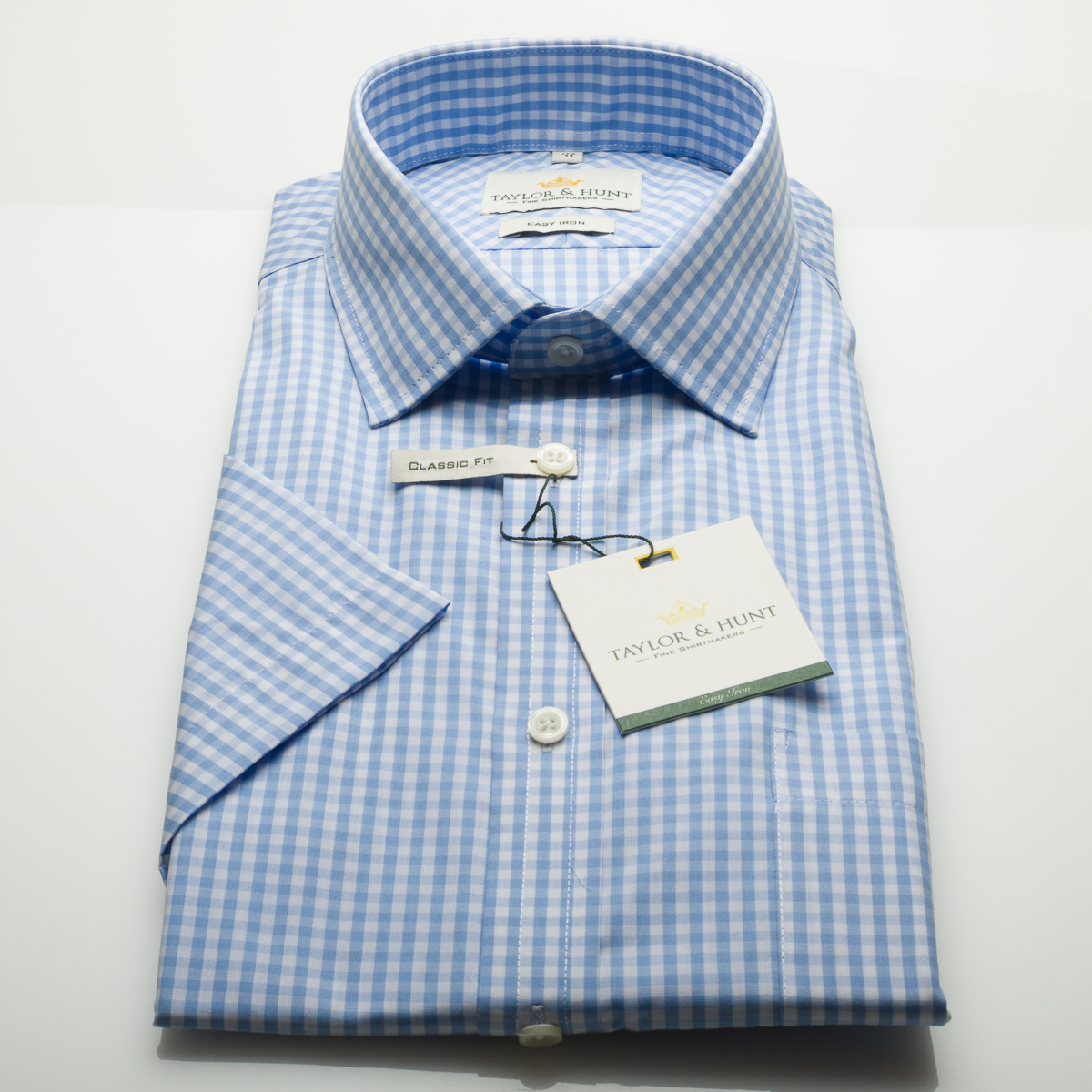 Taylor & Hunt Blue Cotton Gingham Short Sleeve Classic Fit Shirt Taylor & Hunt Blue Cotton Gingham Short Sleeve Classic Fit Shirt