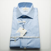 Taylor & Hunt - blue dobby long sleeve non iron cotton slim fit shirt with single mitred cuff
