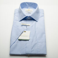 Taylor & Hunt-sky blue cotton end on end short sleeve easy iron classic fit shirt-2483