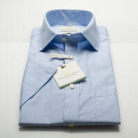 Taylor & Hunt-sky blue cotton end on end short sleeve easy iron classic fit shirt-0
