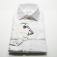 White twill long sleeve non iron cotton slim fit shirt with single mitred cuff
