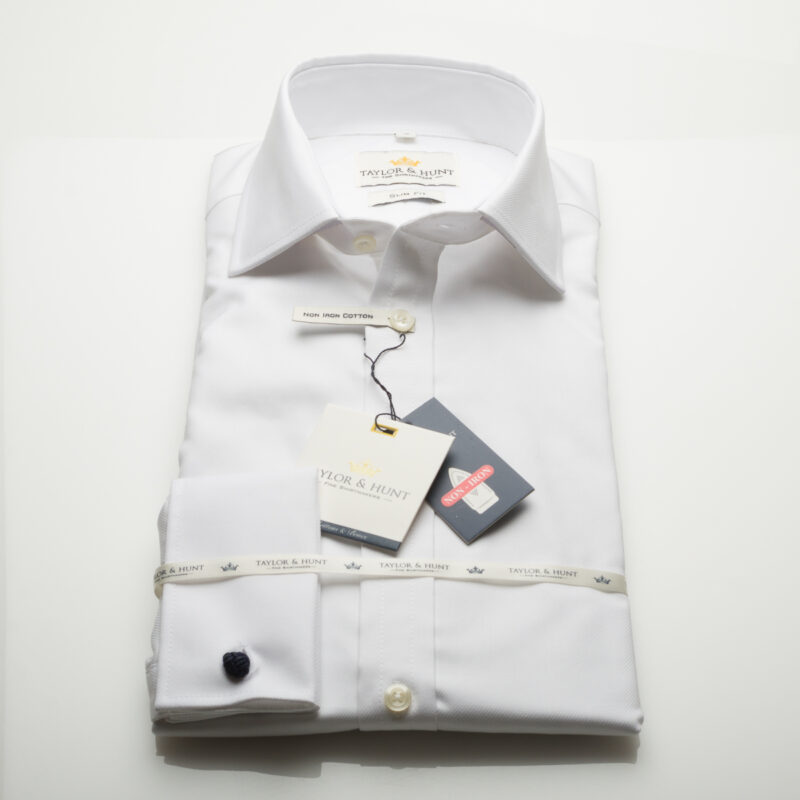 Taylor & Hunt - White Twill Slim Fit Shirt - Double Cuff-2510