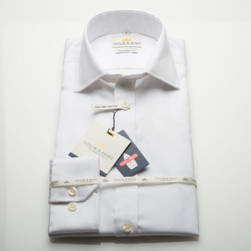 Taylor & Hunt White Herringbone Non Iron Cotton Tailored Fit Shirt