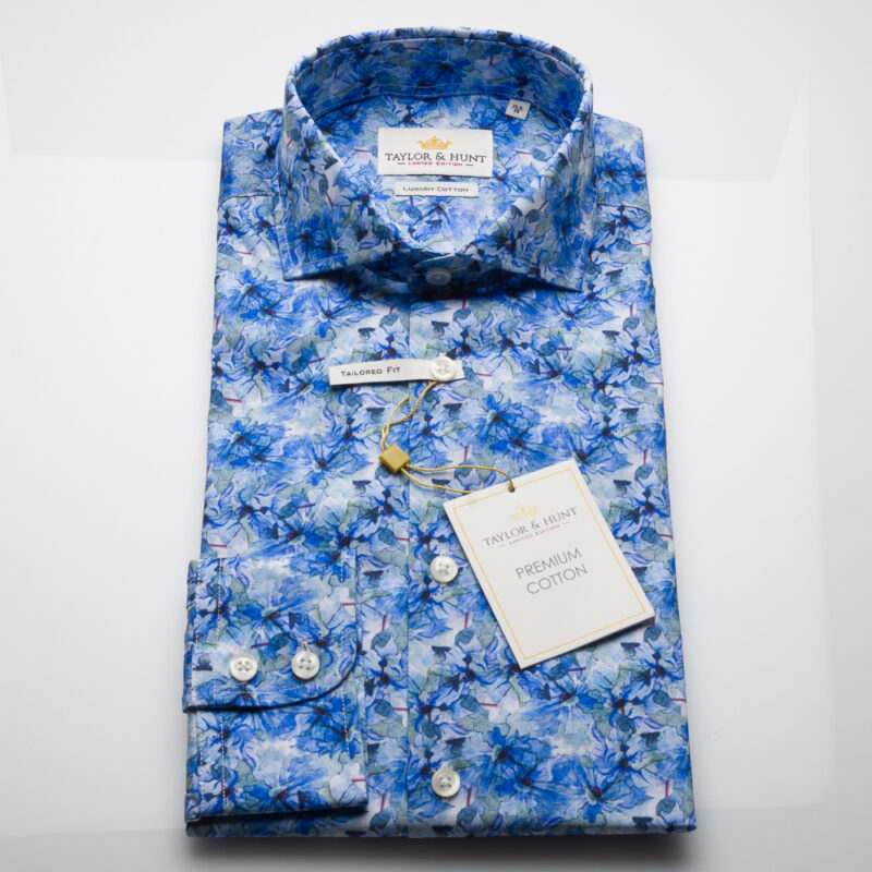 Taylor & Hunt Limited Edition Tailored Fit, Blue Floral Printed Shirt-2613