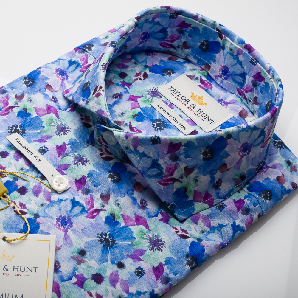 Taylor & Hunt Limited Edition Tailored Fit, Light Blue Watercolour Printed Shirt-0 Taylor & Hunt Limited Edition Tailored Fit, Light Blue Watercolour Printed Shirt-0