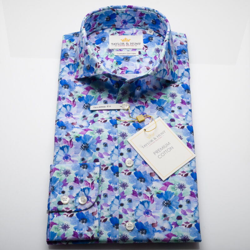 Taylor & Hunt Limited Edition Light Blue Watercolour Printed Shirt