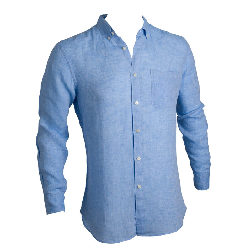 Taylor & Hunt Pure Linen Relaxed Fit Light Blue, Long Sleeve Shirt-2665