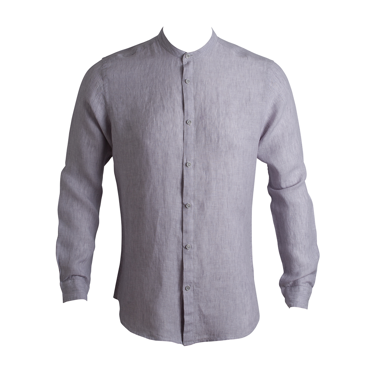 Fisk of Oslo Light grey slim fit linen grandad collar shirt.-2725