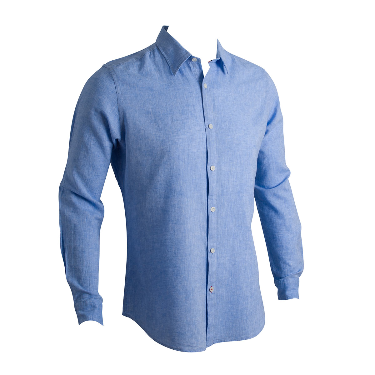 Luc Brevet 100% linen sky blue long sleeve shirt in slim fit.-0