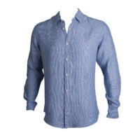 Luc Brevet 100% linen blue stripe long sleeve shirt in slim fit.-2717