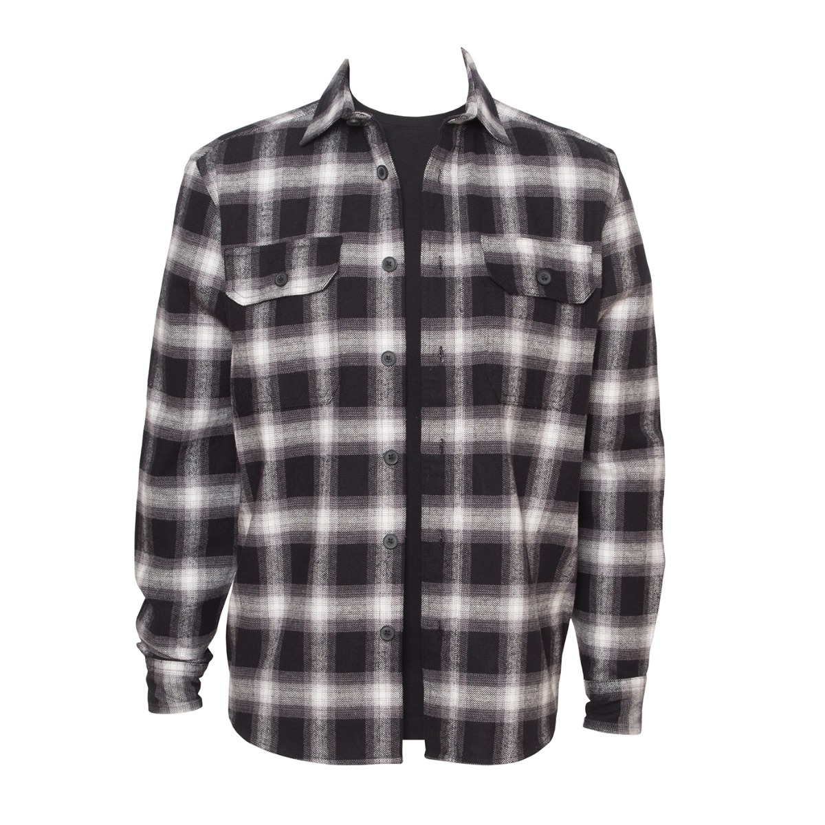 Curated Black & White Cotton Large Check Long Sleeve Overshirt.-0