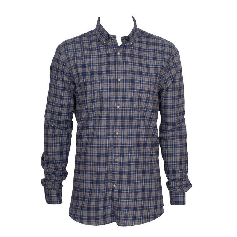 Navy-grey-heather-check-brushed-flannel-shirt