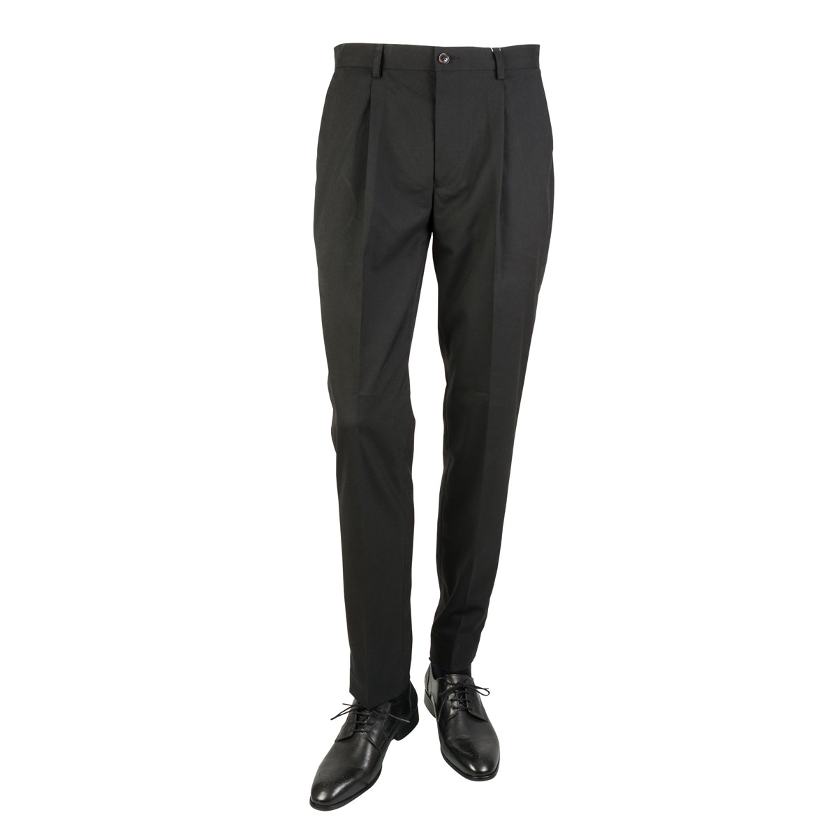 Van Larsson Black stretch Slim Fit single pleat trouser