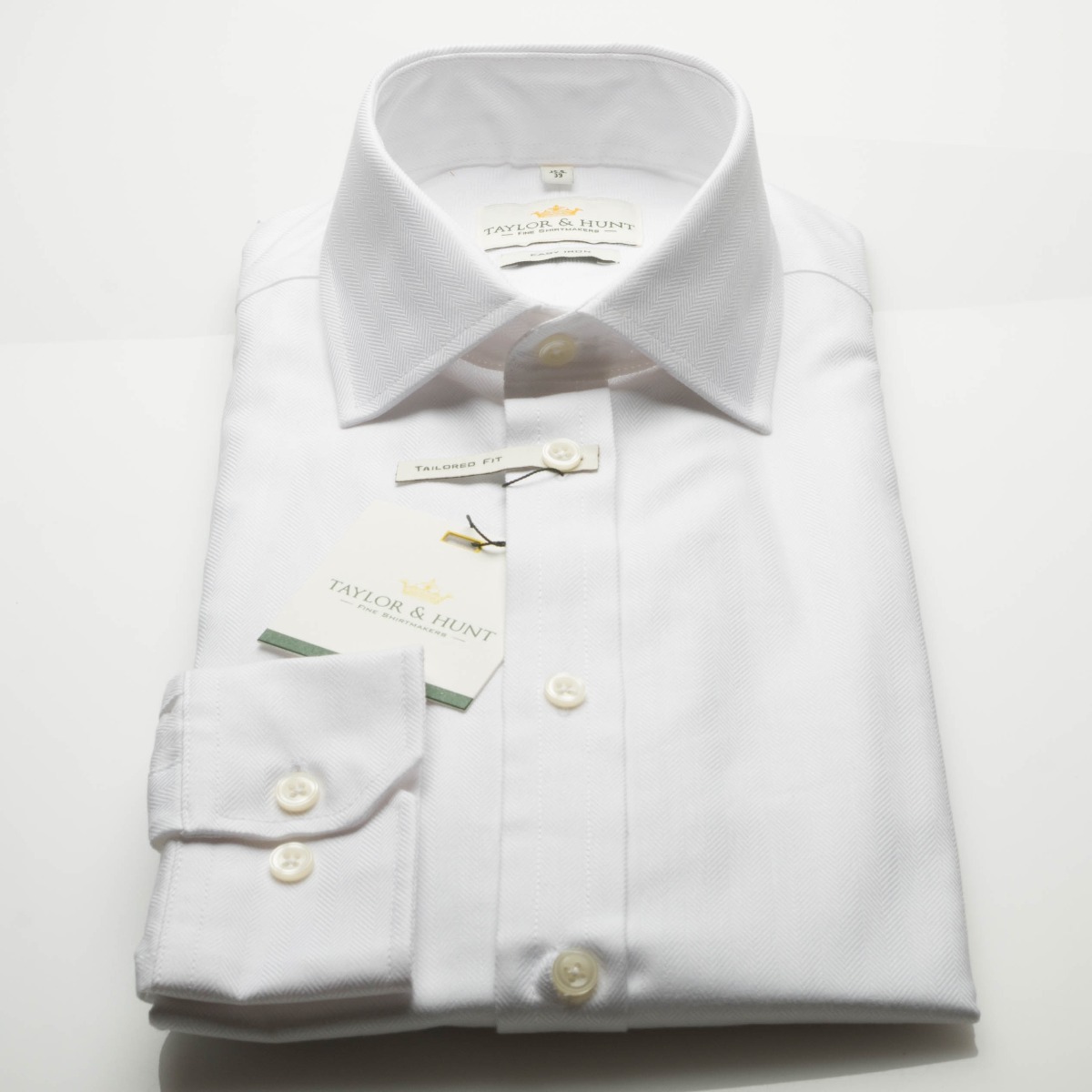 Taylor & Hunt, white cotton herringbone long sleeve single shirt Taylor & Hunt, white cotton herringbone long sleeve single shirt