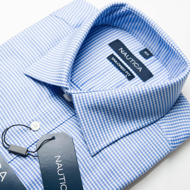 Nautica Tailored Fit Blue Gingham Check Twill Shirt-3258