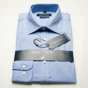 Nautica Tailored Fit Blue Gingham Check Twill Shirt-3259