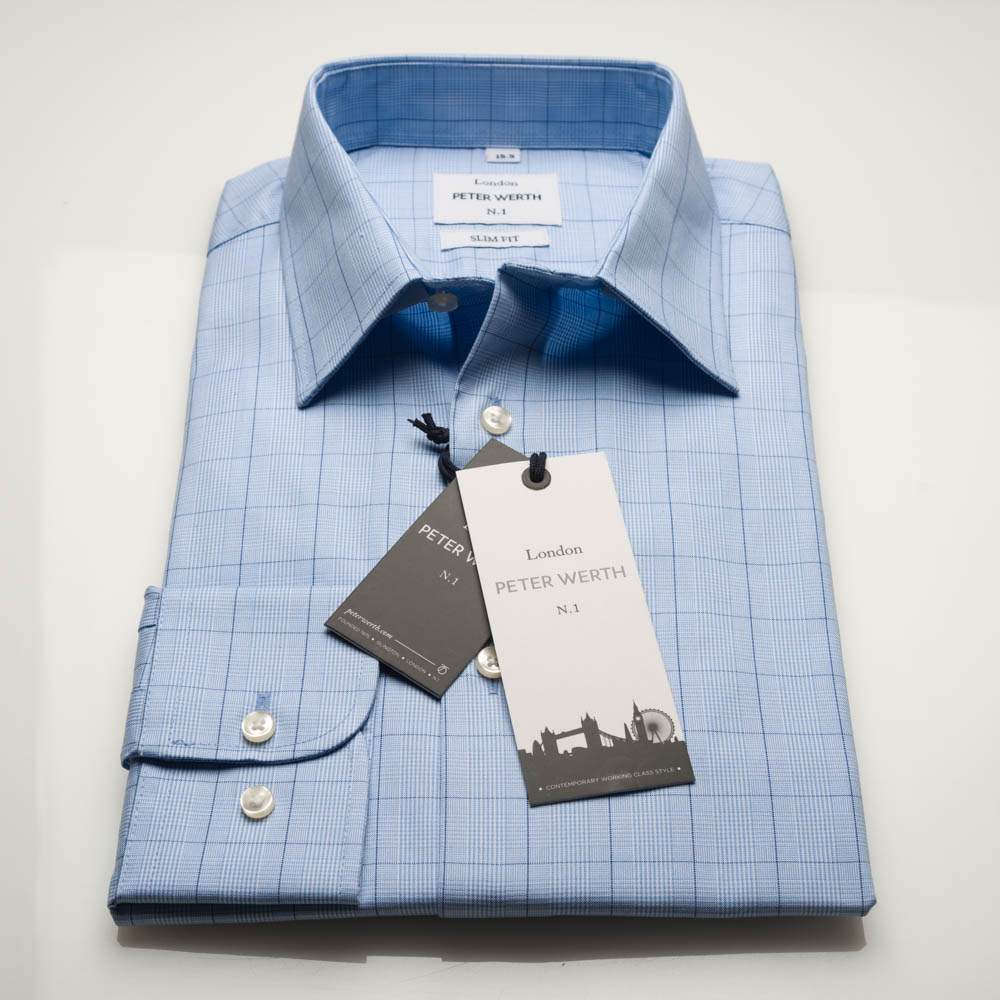 Peter Werth Slim Fit Sky Blue Check Twill Mens Shirt