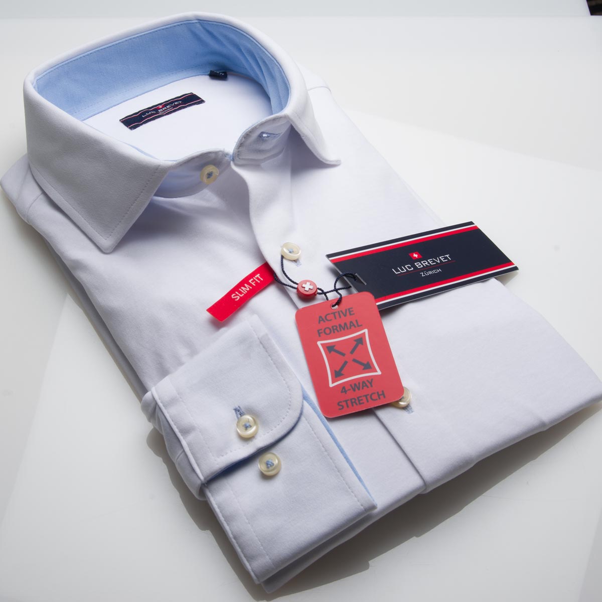 Luc Brevet Mens White 4 Way Stretch Jersey Shirt-0
