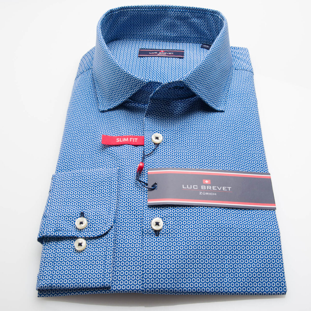 Luc Brevet Mens Dark Blue Geo Printed Shirt