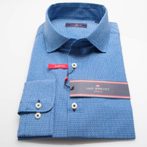 Luc Brevet Mens Dark Blue Geo Printed Shirt