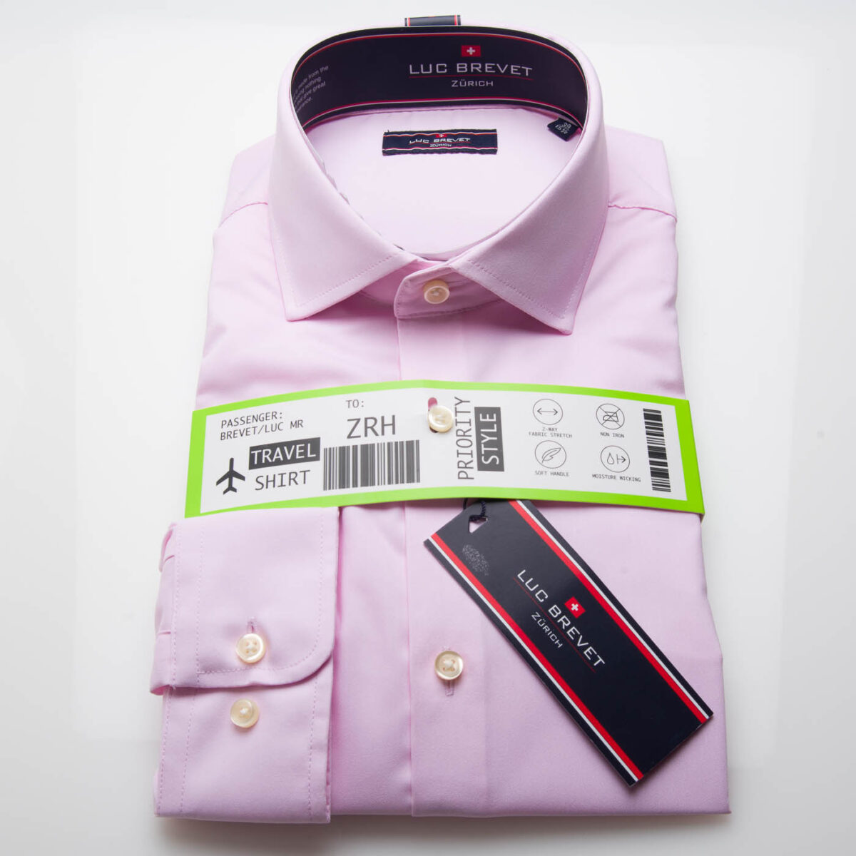 Mens Pink Stretch Travel Shirt, with Soft handle fabric and Moisture Wicking 107395051