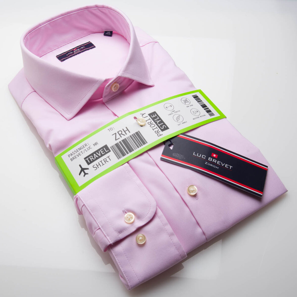 Mens Pink Stretch Travel Shirt, with Soft handle fabric and Moisture Wicking 107395051