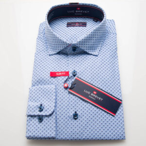 Mens Blue Small Daisey Printed Shirt, with Contrast Navy Buttons.