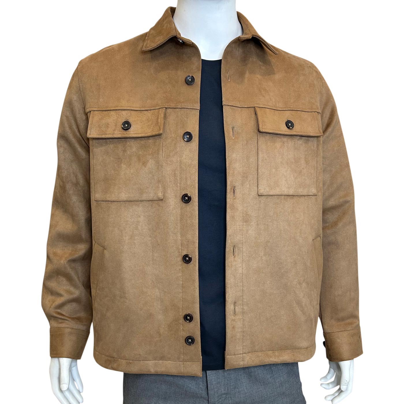 Mens Camel Stretch Faux Suede Smart Shacket
