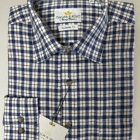 Tattersall Country Shirt, Brushed Cotton, Navy with Brown Check