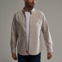 Fenchurch Oxford Shirt, a soft heavyweight shirt in Taupe with button down collar and chest embroidery.