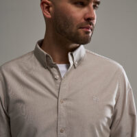 Fenchurch Oxford Shirt, a soft heavyweight shirt in Taupe with button down collar and chest embroidery.